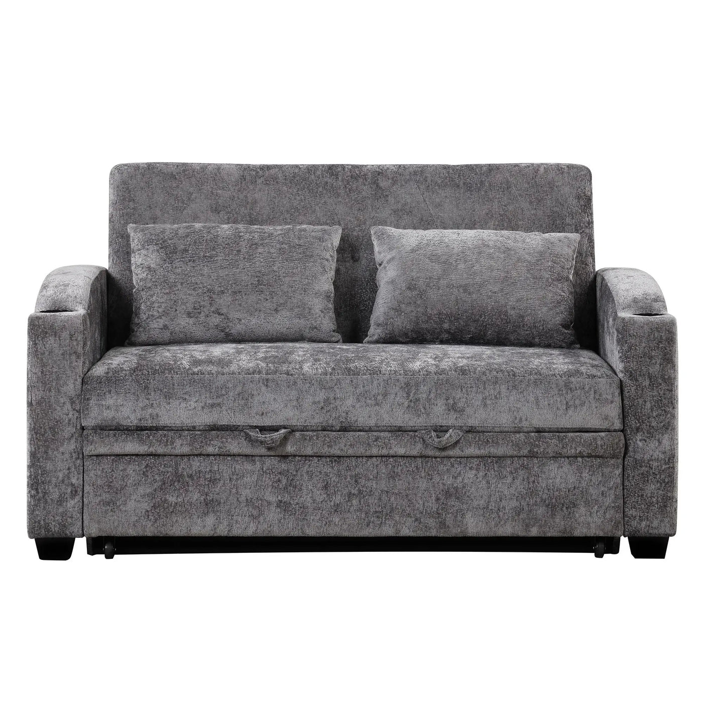 Pull Out Loveseat Sofa With Adjsutable Backrest, 2 Pillows, Cup Holders, USB Ports For Living Room by HouseOfZazla