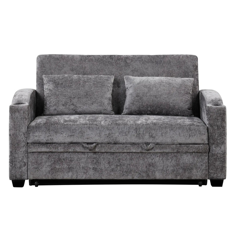 Pull Out Loveseat Sofa With Adjsutable Backrest, 2 Pillows, Cup Holders, USB Ports For Living Room by HouseOfZazla