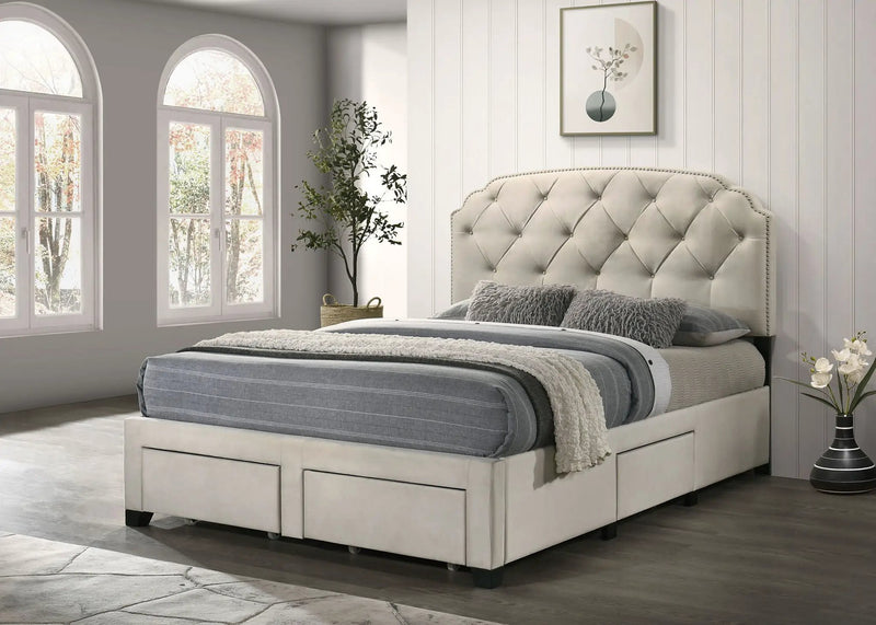 Marianna 4-drawer Upholstered Queen Storage Bed Cream by Unique Piece Furniture