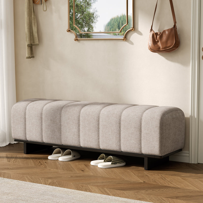 Indoor Dining Bench in Oatmeal Chenille Fabric with Rubber Wood Legs by HouseOfZazla