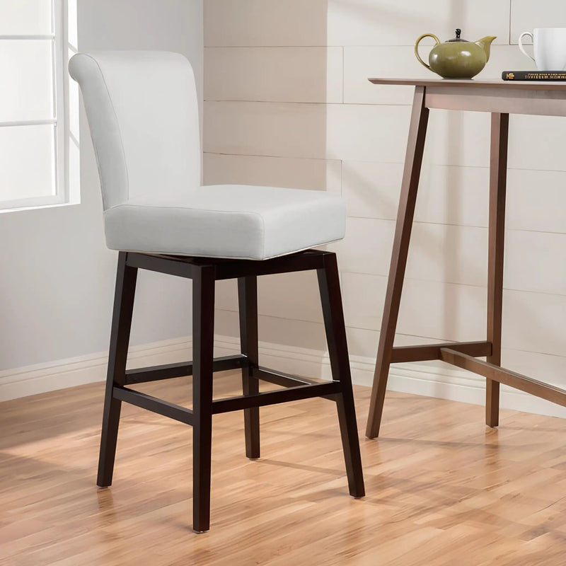 Quicksilvered Upholstered Swivel Counter Stool With Wood Legs - Beige by HouseOfZazla
