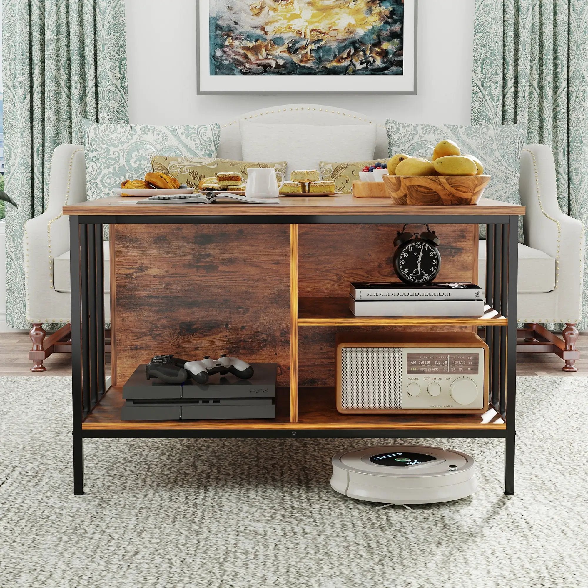 Lift Top Coffee Table With Storage, Adjustable Height Living Room - Black / Brown by Unique Piece Furniture