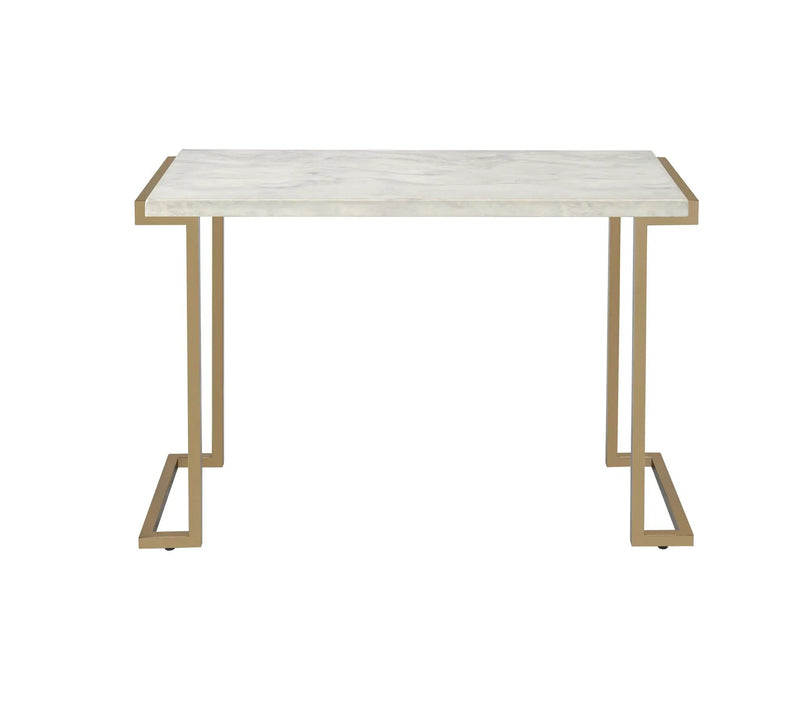 Boice II - Faux Marble Top Sofa Table - White / Champagne by HouseOfZazla