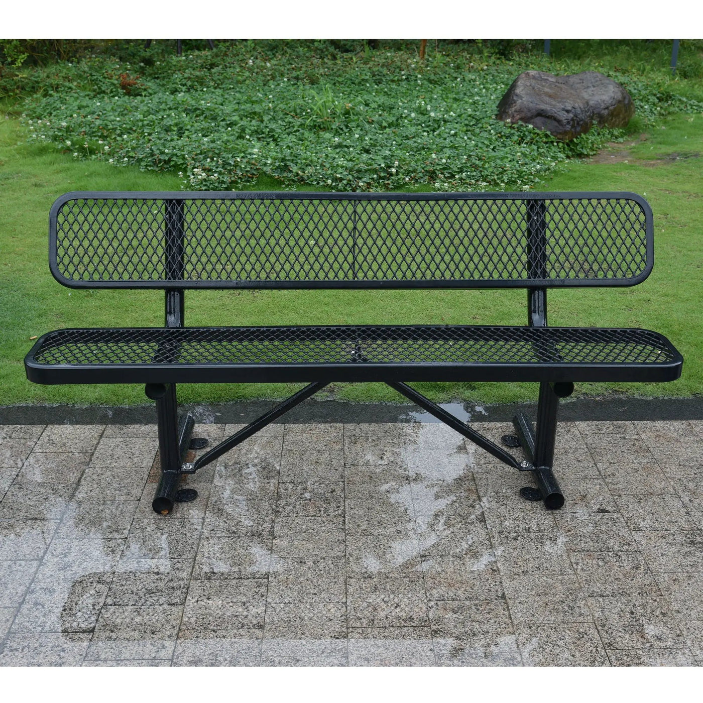 6' Outdoor Steel Bench With Backrest by HouseOfZazla