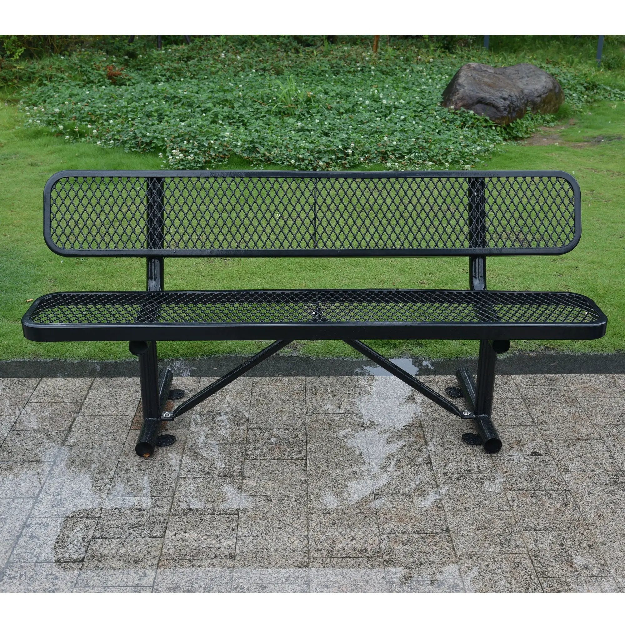 6' Outdoor Steel Bench With Backrest by HouseOfZazla