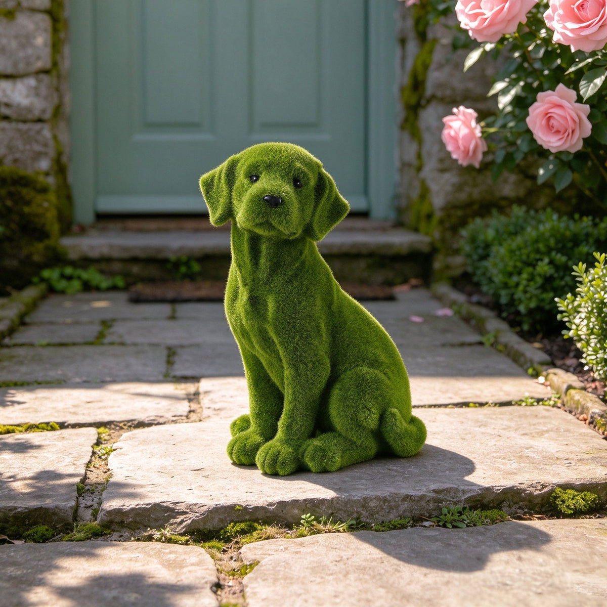 Flocked Dog Garden Statue with Weather Resistance - Green, photo 8 of 9