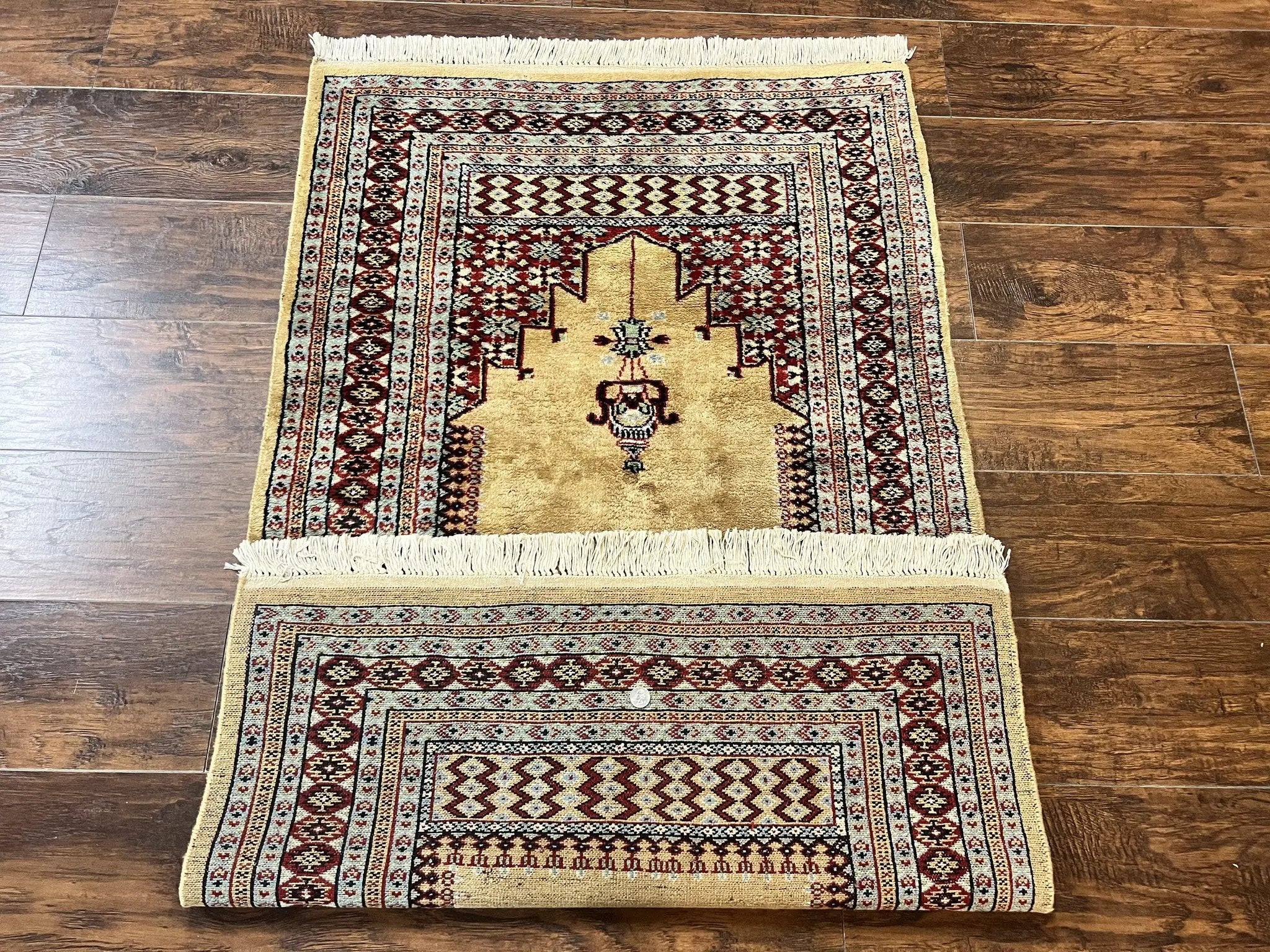 Bokhara Prayer Rug 3x5, Pakistani Turkoman Carpet, Tan, Handmade Vintage Wool Carpet by Jewel Rugs