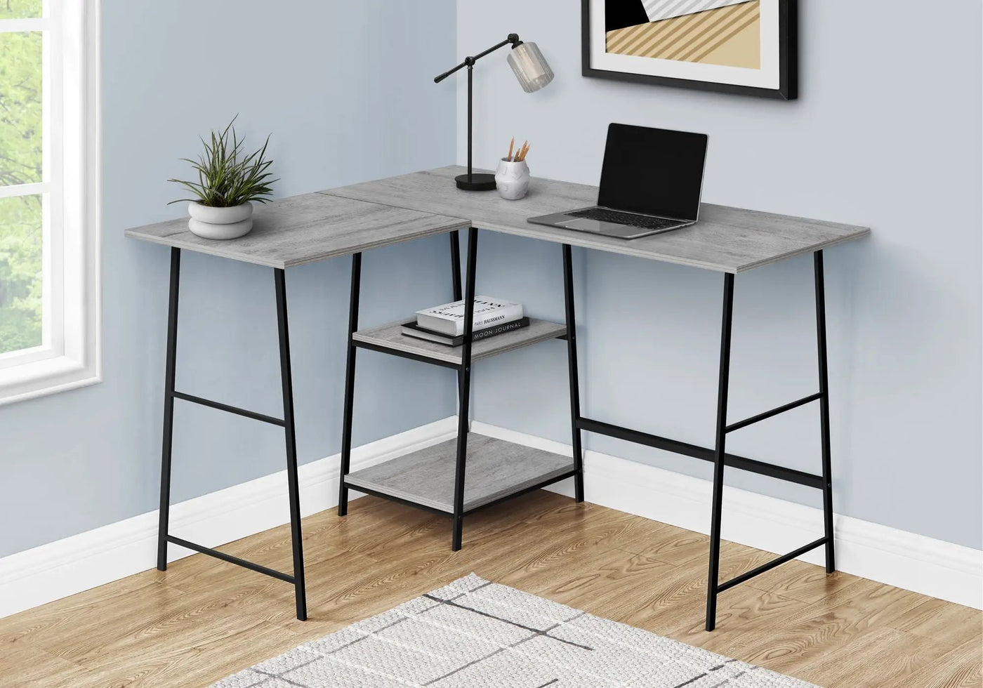 L-Shape Corner Computer Desk with Storage Shelves by HouseOfZazla