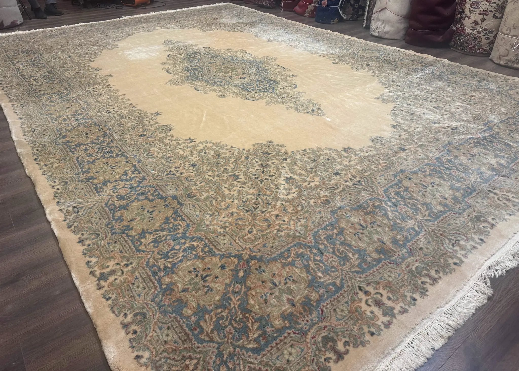 Palace Size Persian Kerman Rug 12x18, Floral Semi Open Field, Signed, Fine 240 KPSI by Jewel Rugs
