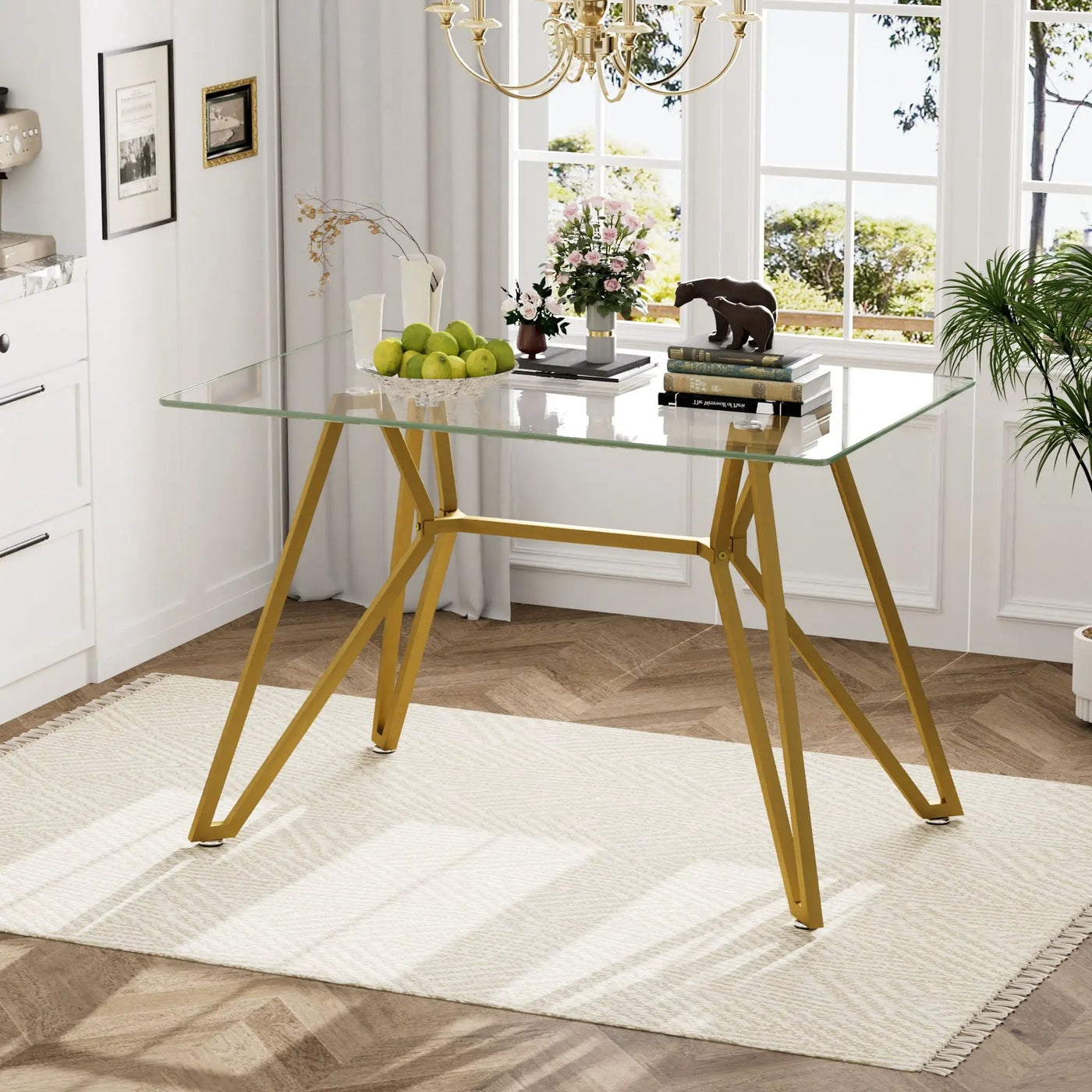 Modern Glass Dining Table With Metal Legs by HouseOfZazla