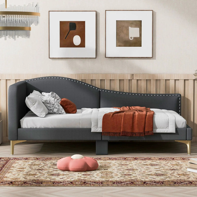 Upholstered Daybed With Headboard And Armrest, Support Legs by HouseOfZazla
