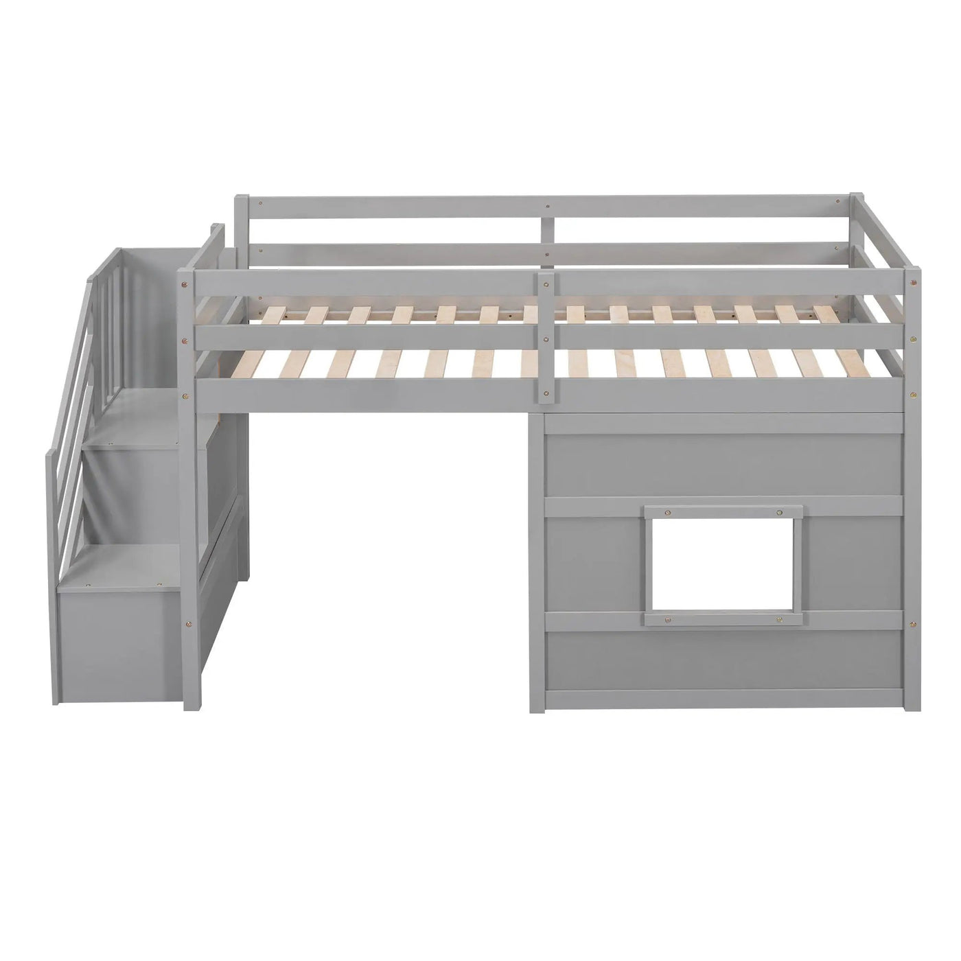 Loft Bed With Storage Staircase, Window & LED Light by HouseOfZazla