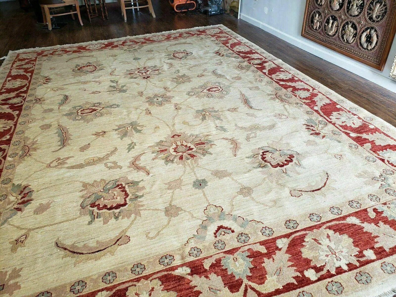 Peshawar Rug 10x14 Rug 10x14 Vintage Rug 10x14 Handmade Rug Chobi Rug Ivory Beige Red Rug by Jewel Rugs