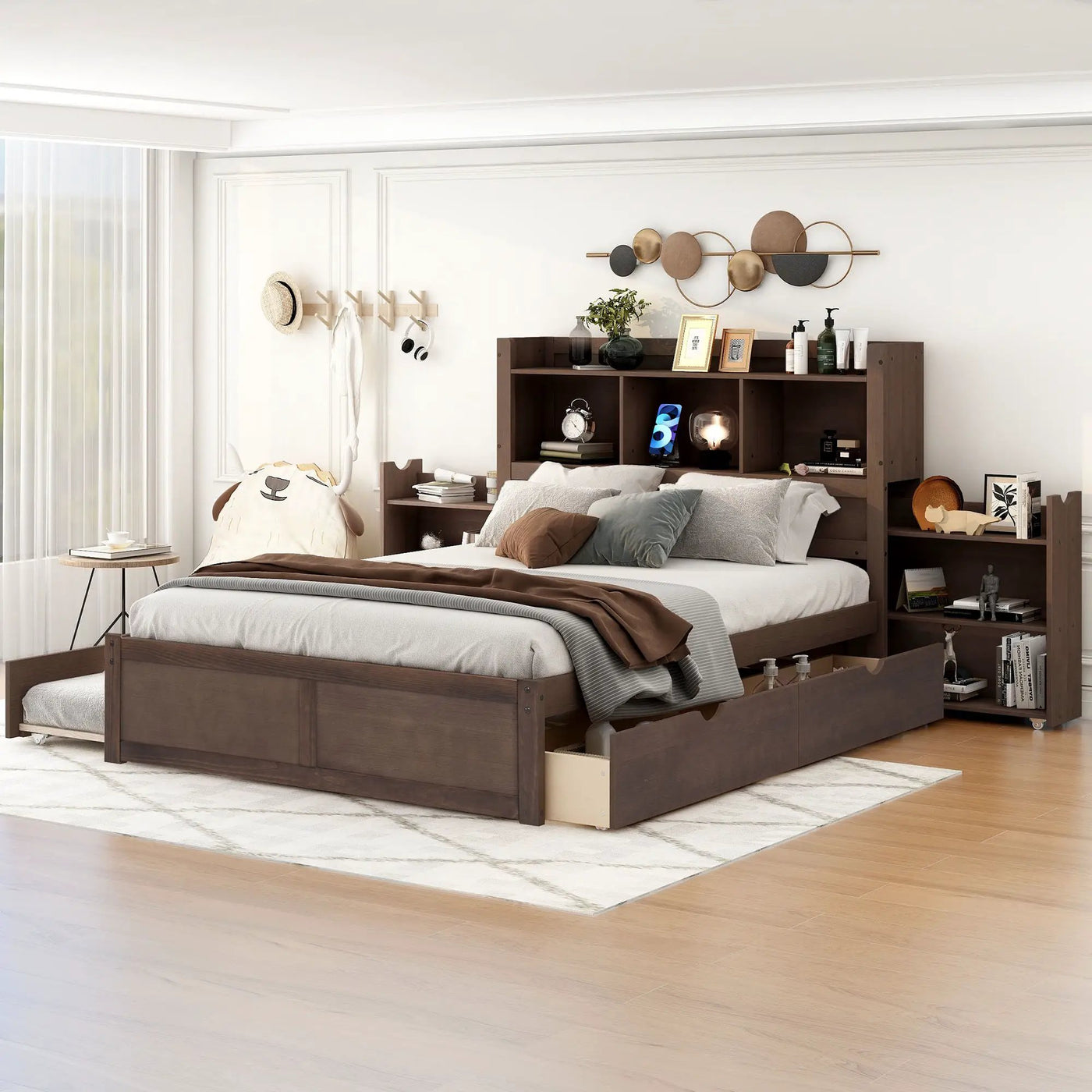 Storage Platform Bed With Pull Out Shelves, Trundle, And 2 Drawers by HouseOfZazla