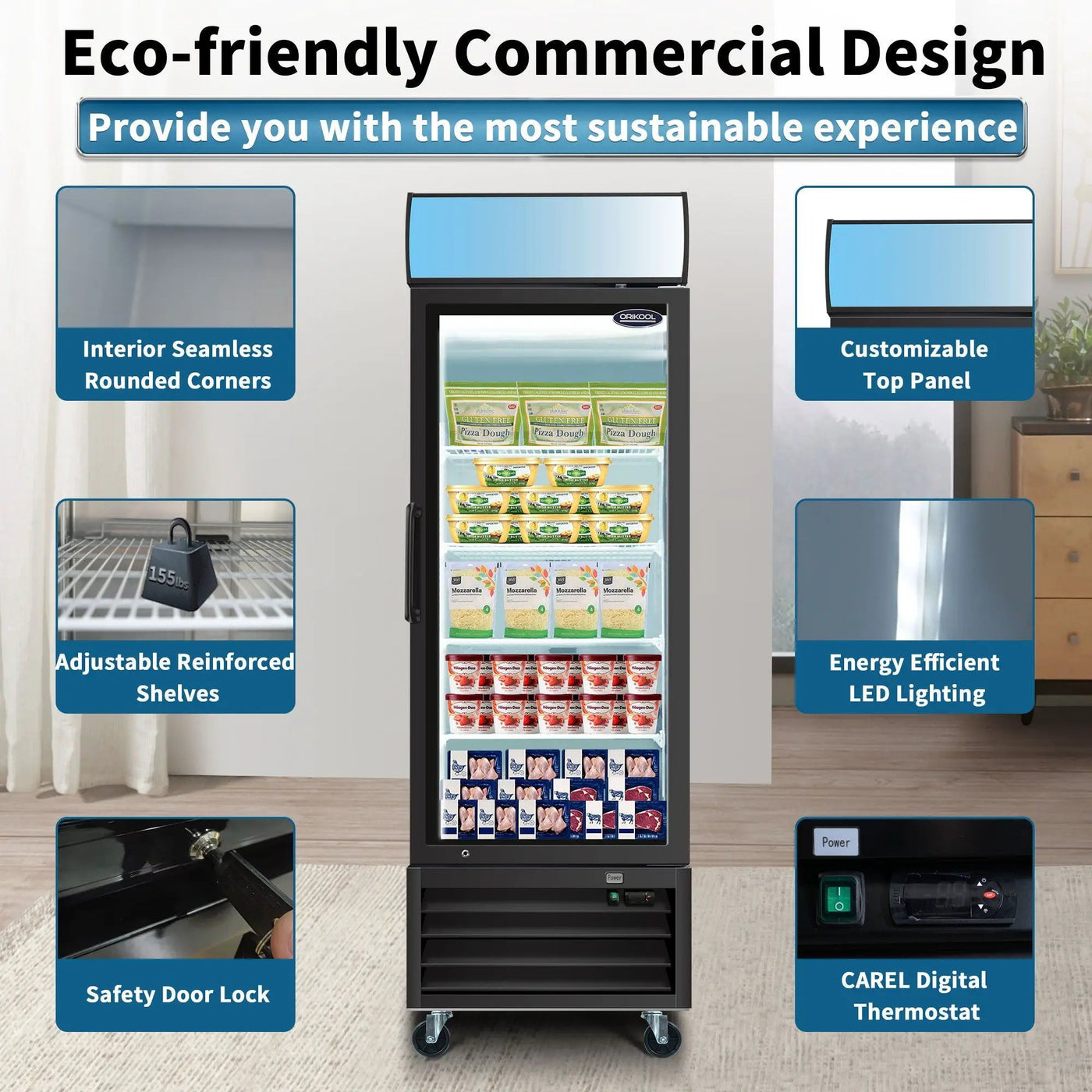 Glass Door Merchandiser Freezer Swing Door Commercial Reach-In Display Freezers With LED Top Panel Upright Freeze Storage by HouseOfZazla