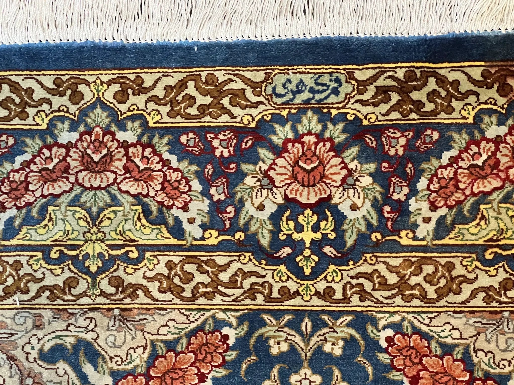 Magnificent Persian Qum Silk Rug 3x5, Blue, Super Fine 675 KPSI - 70 Raj, Floral Roses, Handmade Vintage Silk Carpet, Masterpiece by Jewel Rugs