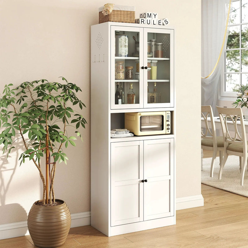 Kitchen Pantry Cabinet Tall Storage With Adjustable Shelves, Heavy Duty Stainless Steel Frame - White by HouseOfZazla