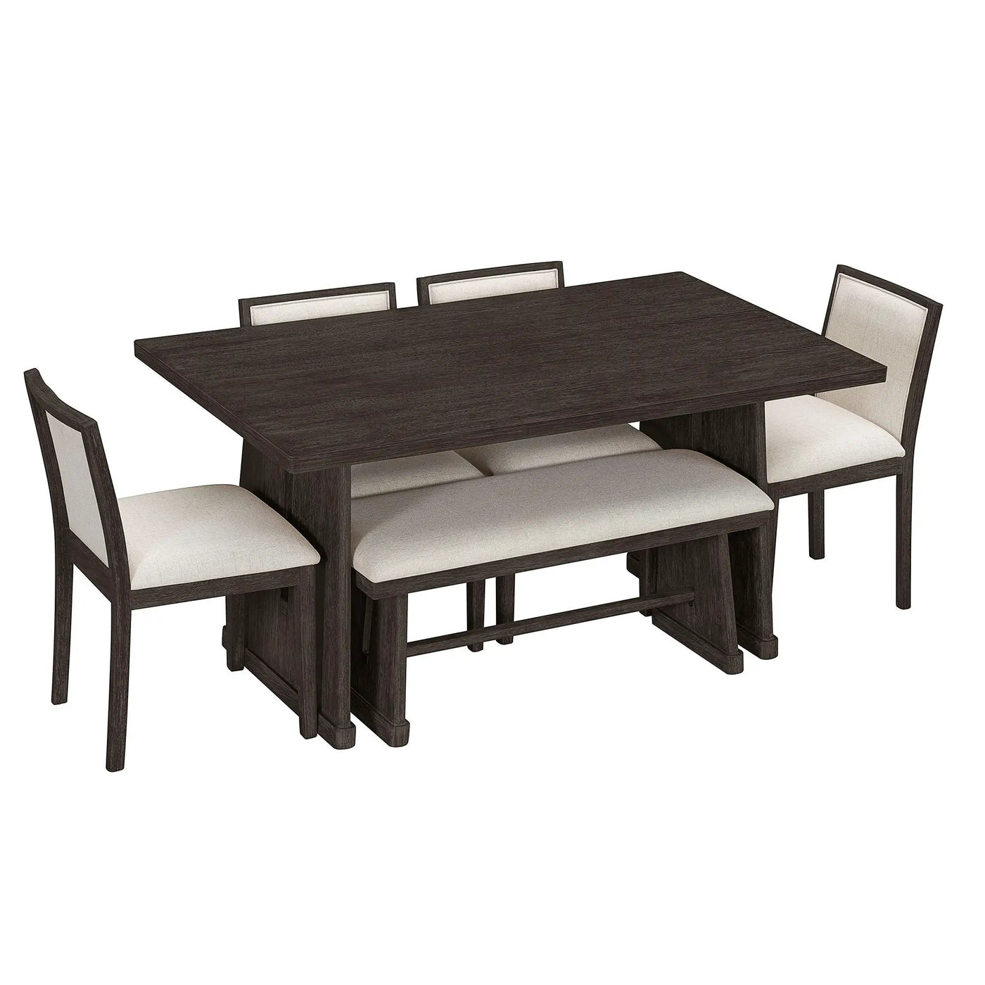 Dining Set With Rectangular Table, 4 Upholstered Chairs & 1 Padded Bench by HouseOfZazla