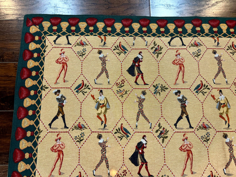 Square Tapestry 5x5, Wall Hanging, Human Pictorials, Court Jesters, Vintage by Jewel Rugs