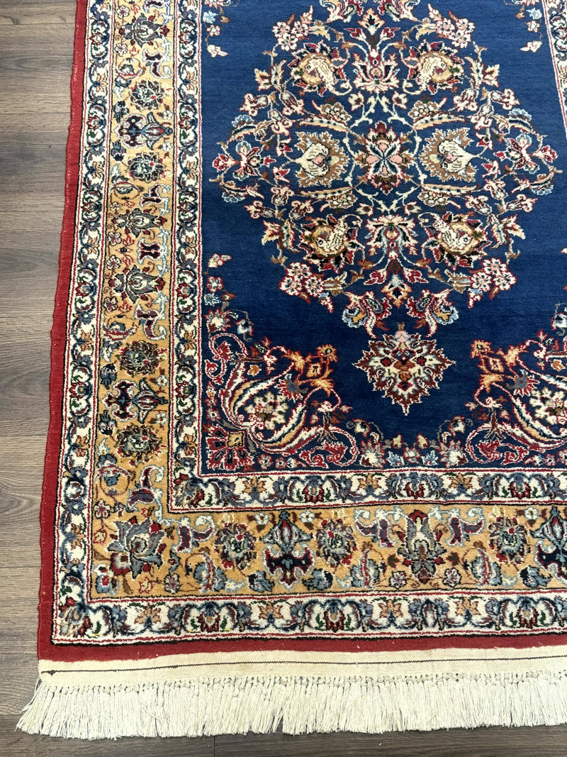 Blue Persian Qum Rug 3.6 x 5, Floral Medallion, Fine 310 KPSI by Jewel Rugs