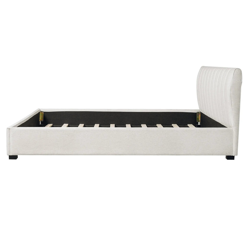 King Size Upholstered Bed Frame with Linen Blend Fabric by HouseOfZazla