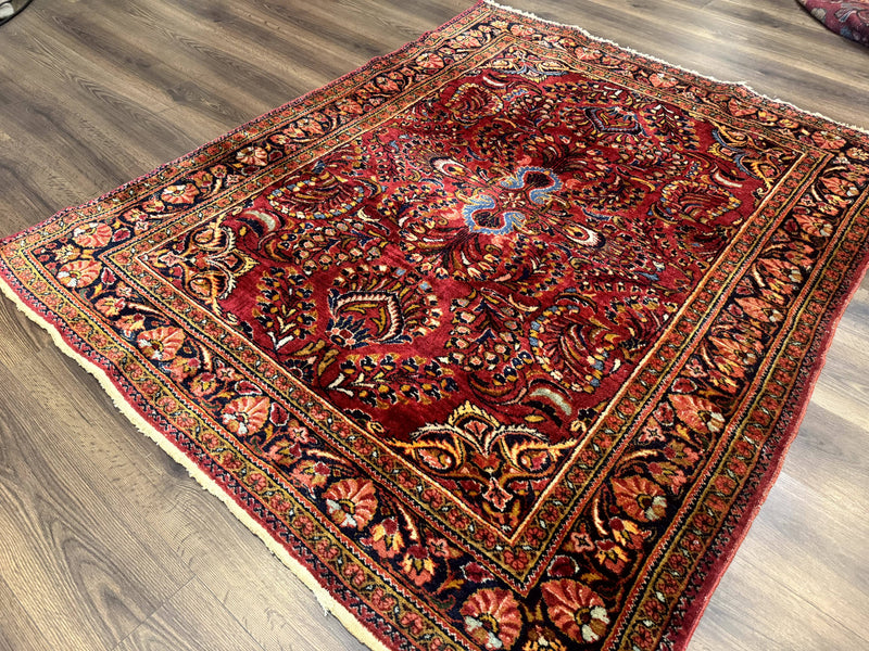 Persian Lilihan Rug 5x6, Red, Floral, Antique Persian Carpet by Jewel Rugs
