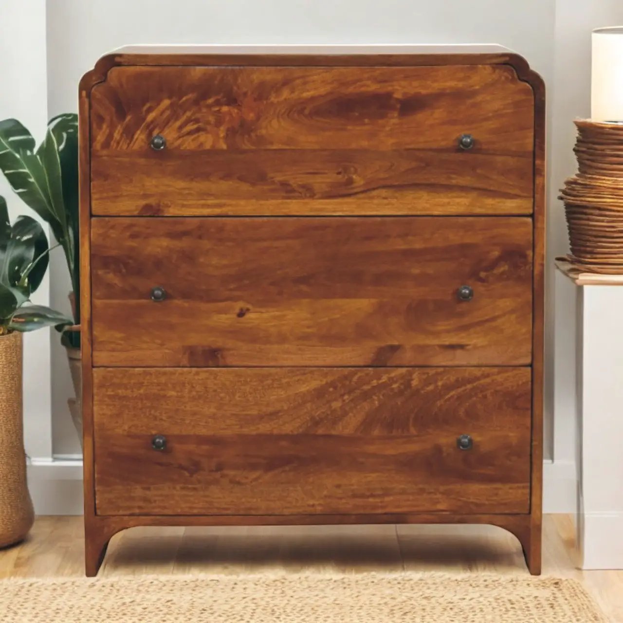 Solid Wood Newton Chest, 3-Drawers, Chestnut by HouseOfZazla