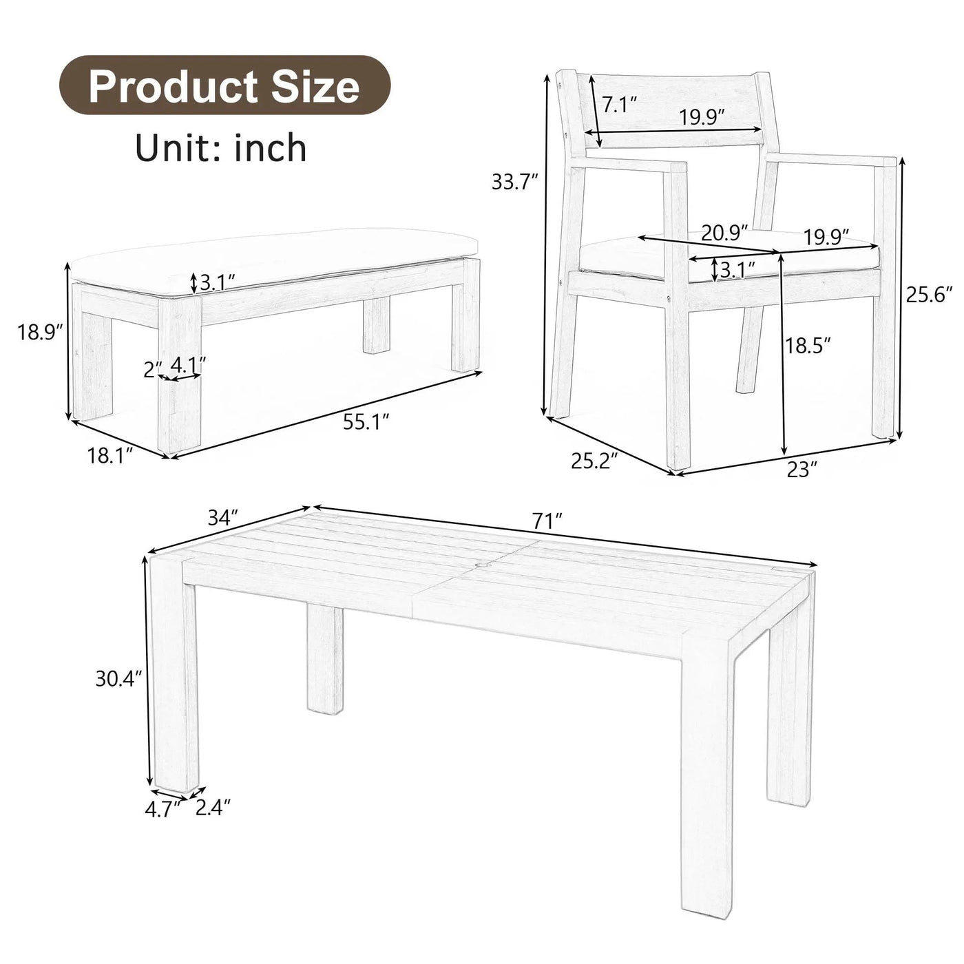 Outdoor Dining Set Rectangular Table With Umbrella Hole by Unique Piece Furniture