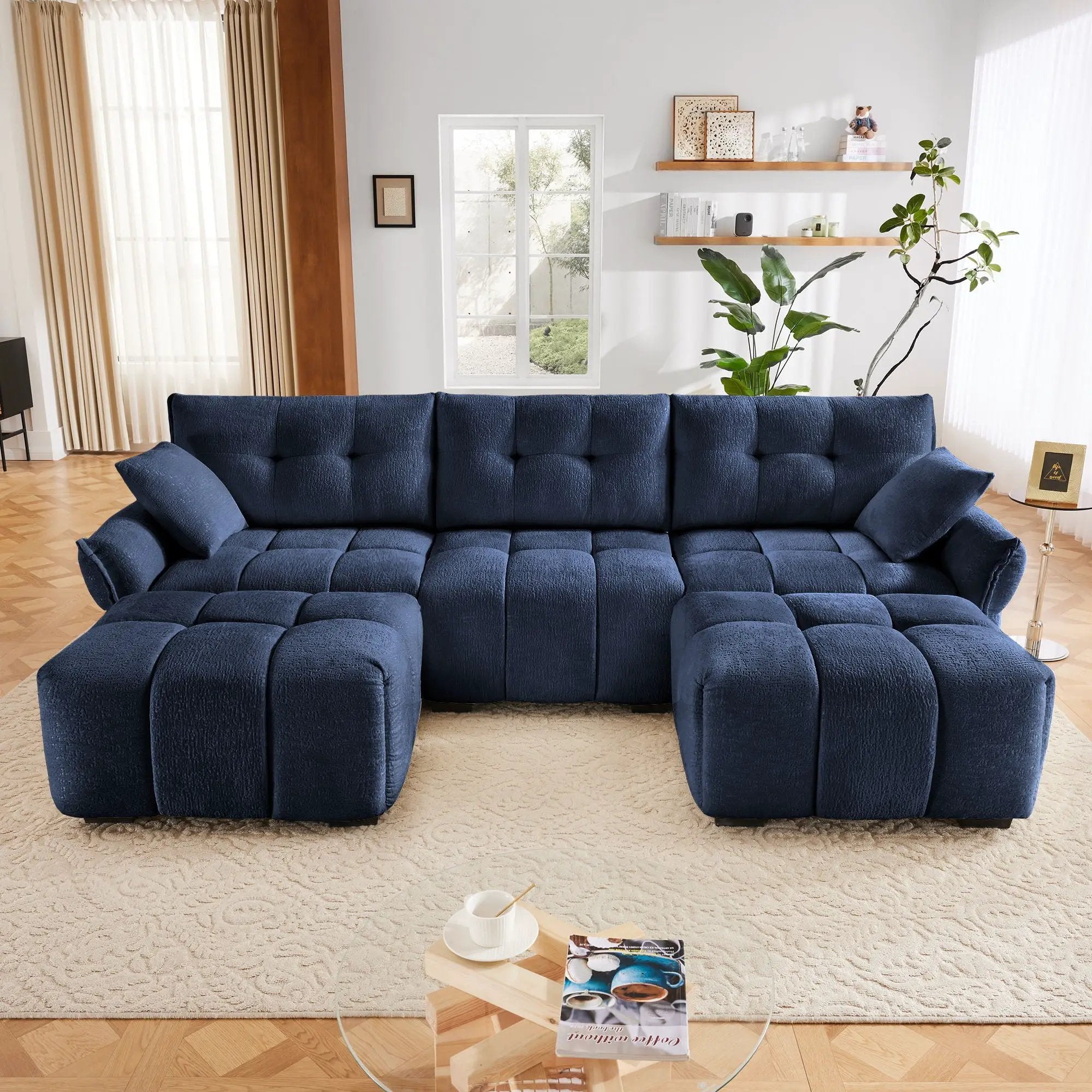 Sofa Set With Ottoman And Pillows, Textured, High Resilience Cushions by Unique Piece Furniture