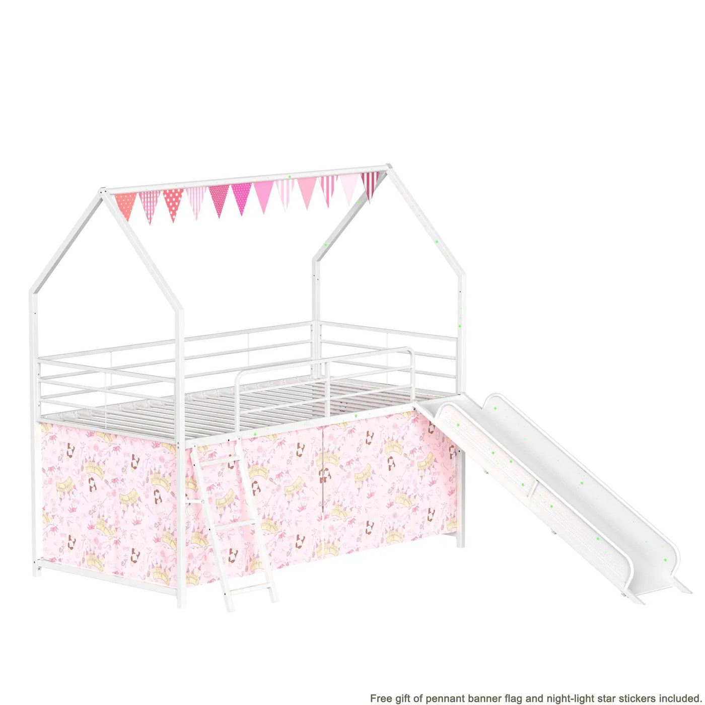 Jack - House Loft Bed With Slide And Curtain Set by HouseOfZazla
