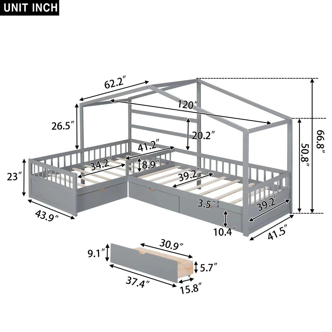 L Shape Platform Bed With 3 Storage Drawers by HouseOfZazla