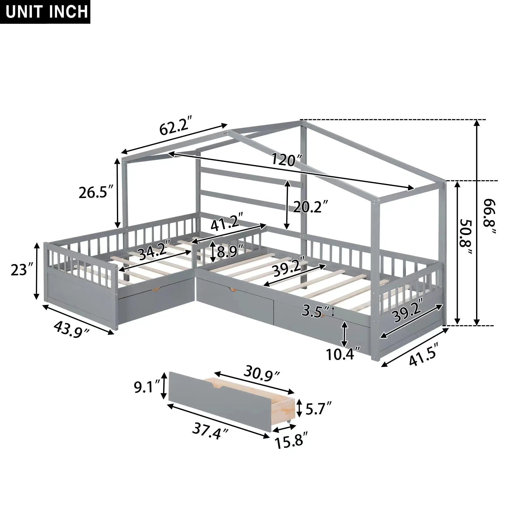 L Shape Platform Bed With 3 Storage Drawers by Unique Piece Furniture