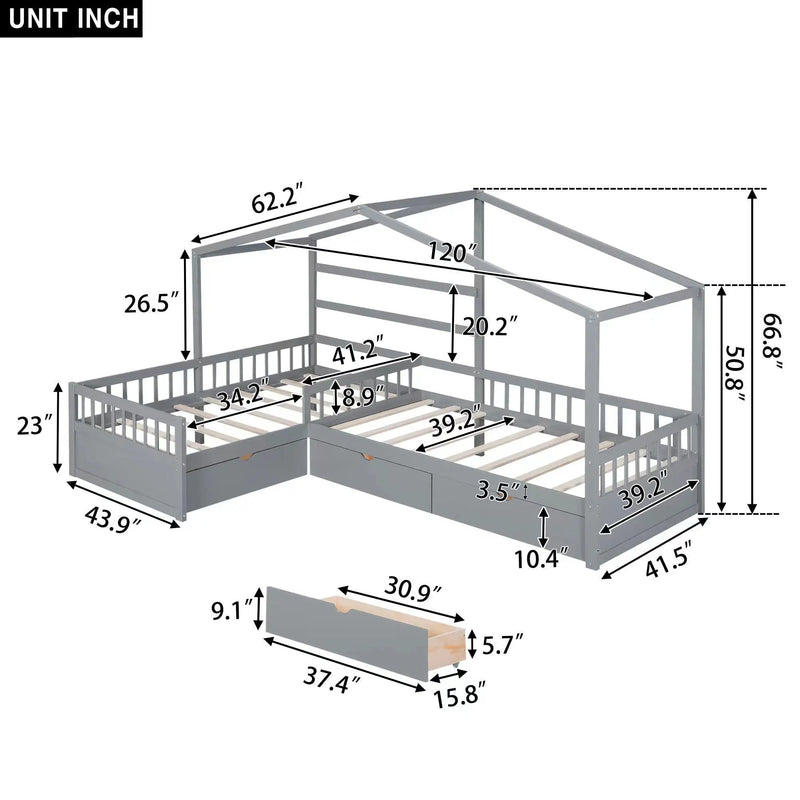 L Shape Platform Bed With 3 Storage Drawers by Unique Piece Furniture