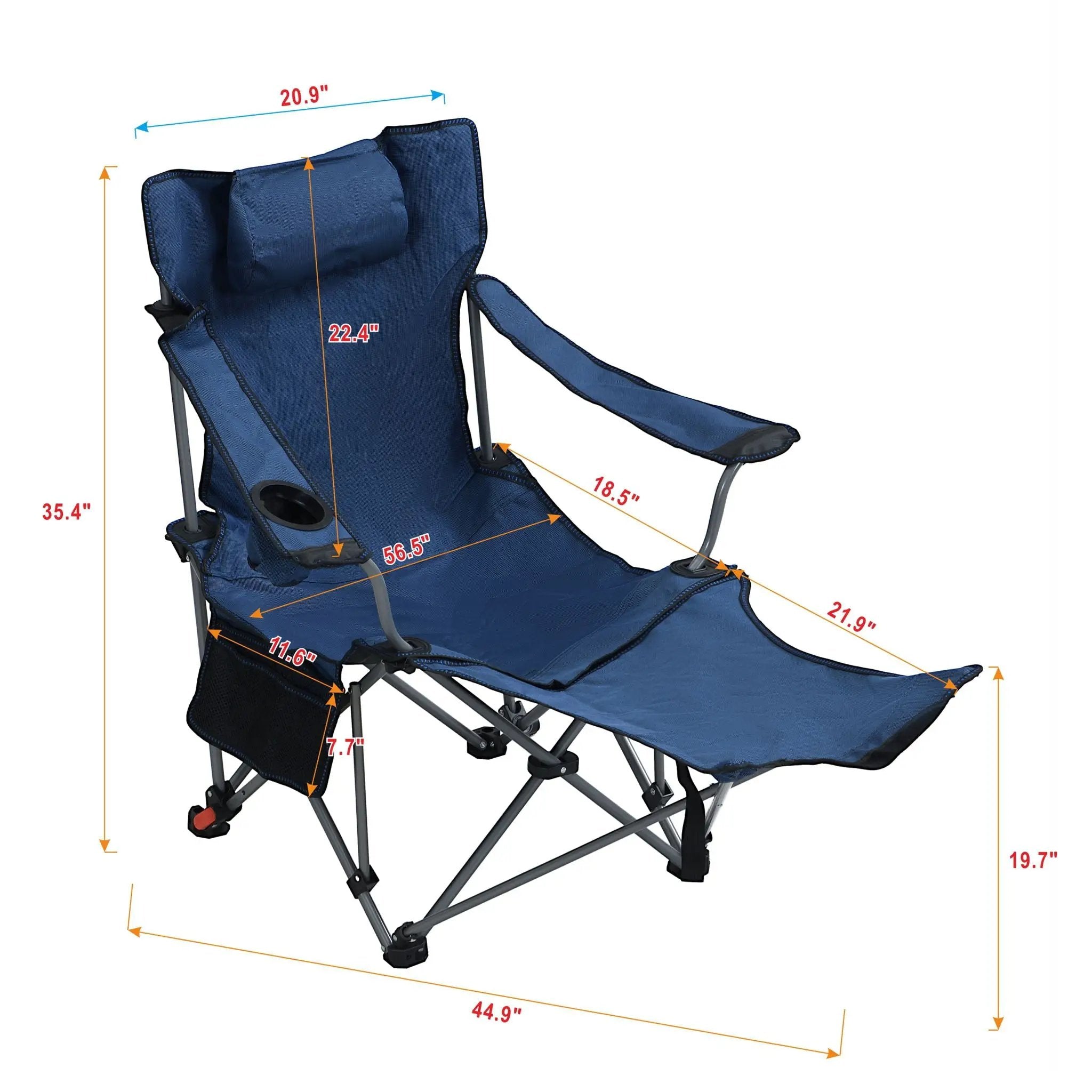 Outdoor Camping Chairs Folding Portable Adjustable Reclining Chair With Side Pockets & Cup Holder - Dark Blue by Unique Piece Furniture