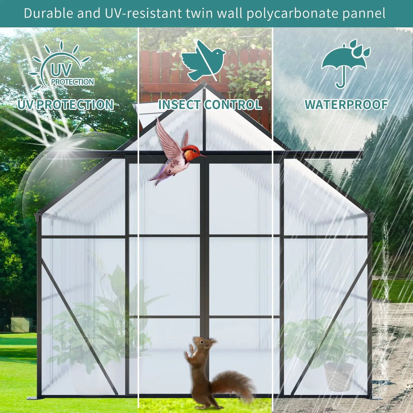 Double Door Polycarbonate house Raised Base And Anchor Aluminum Heavy Duty Walk In houses For Outdoor Backyard In All Season by HouseOfZazla