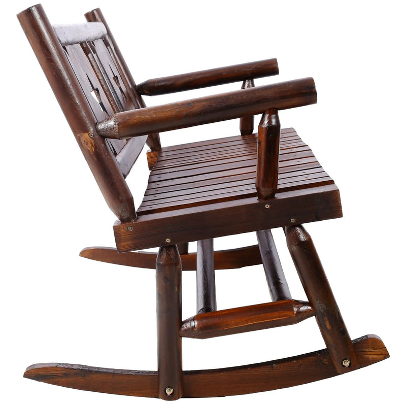 Rustic Outdoor Wood Rocking Bench Double Rocking Chair For 2 Persons With Curved Seat, Porch Rocker - Brown by HouseOfZazla