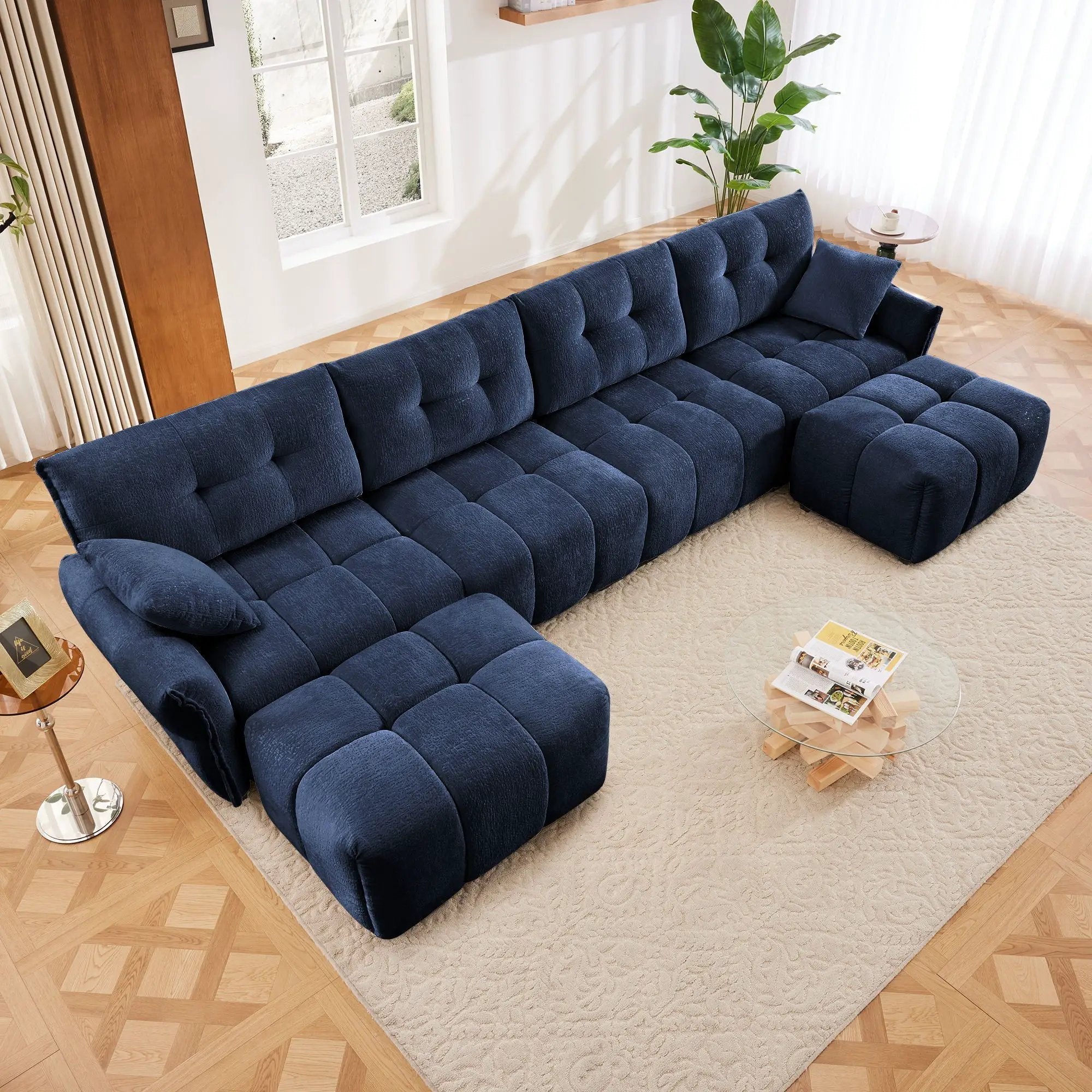 Sofa Set With Ottoman And Pillows, Textured, High Resilience Cushions by HouseOfZazla
