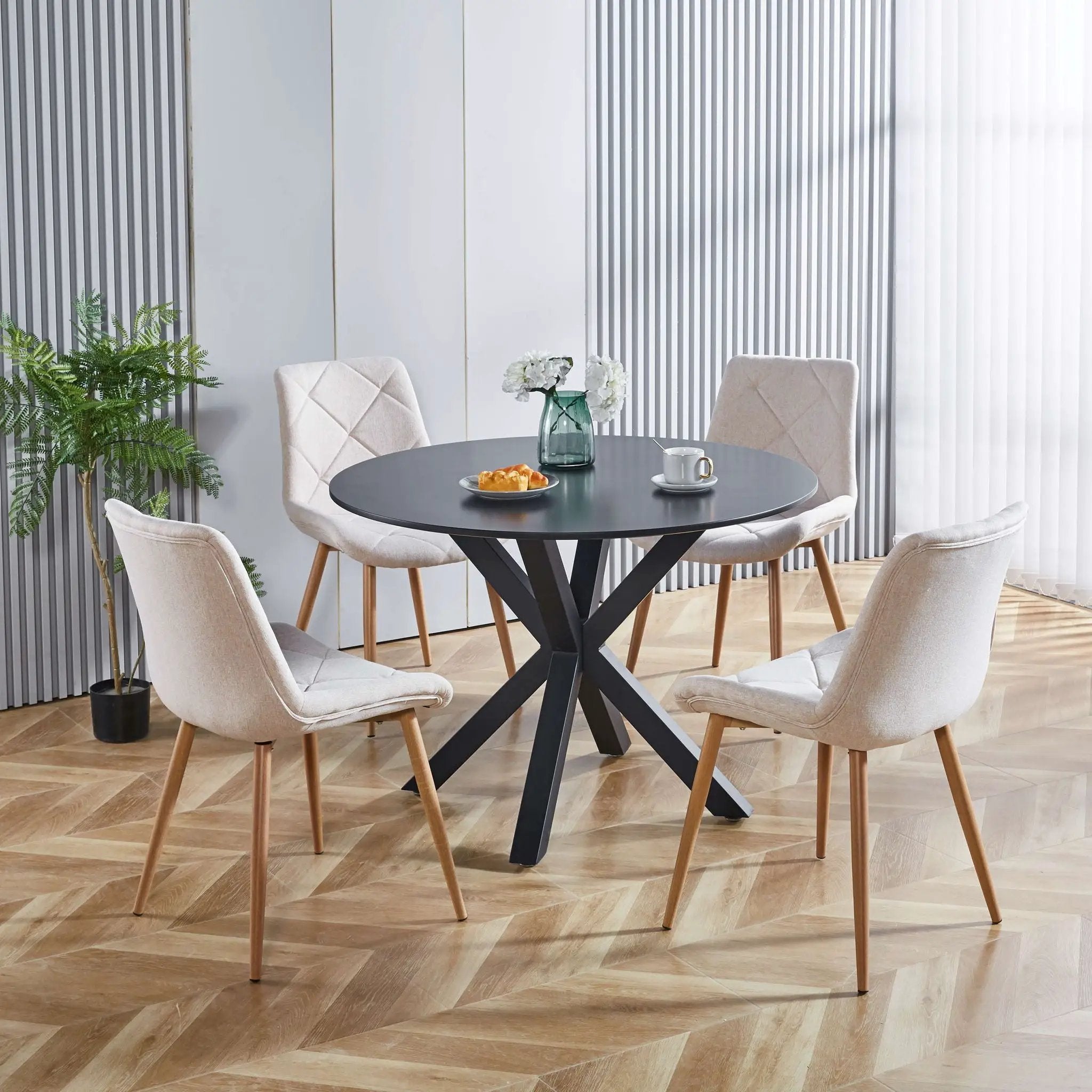 Table Mid-Century Dining Table For 4 - 6 People With Round Table Top, Pedestal Dining Table, End Table Leisure Coffee Table, Cross Leg by Unique Piece Furniture