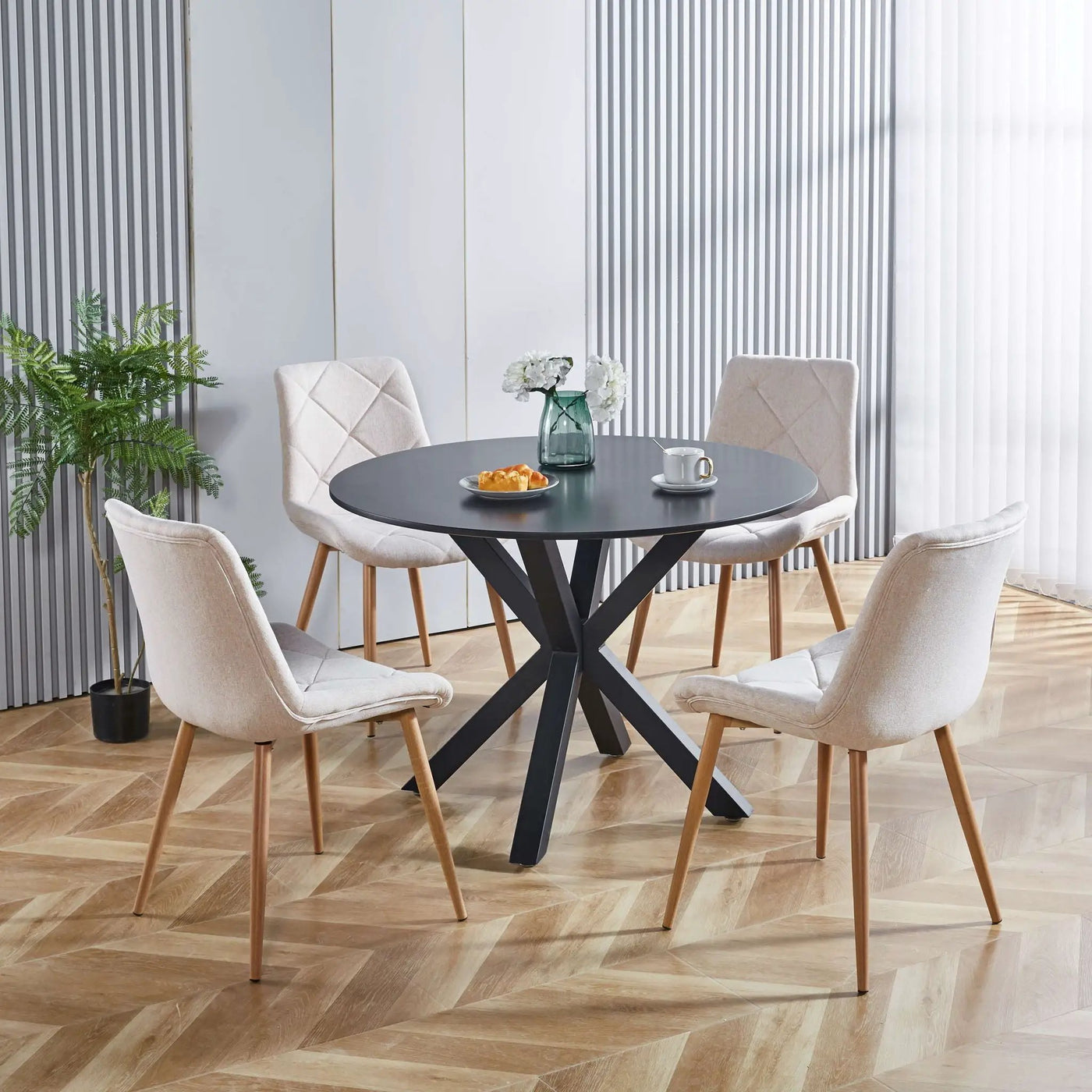 Table Mid-Century Dining Table For 4 - 6 People With Round Table Top, Pedestal Dining Table, End Table Leisure Coffee Table, Cross Leg by Unique Piece Furniture