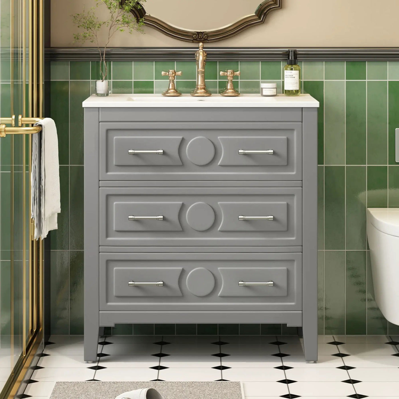 Retro Bathroom Vanity With Sink Combo, Free Standing Single Set With 3 Drawers by HouseOfZazla