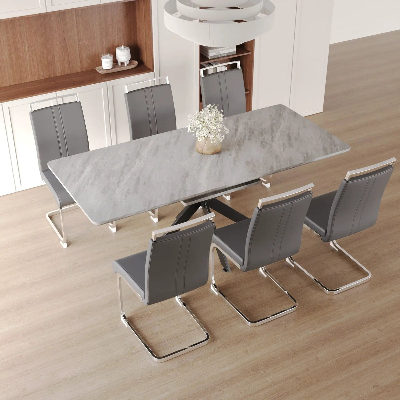 Modern Extendable Dining Table Set With Soft Padded Armless Chairs by HouseOfZazla