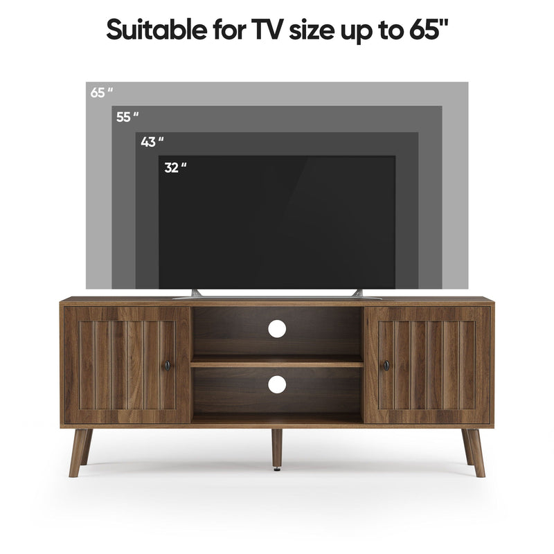 55" TV Cabinet With Vertical Groove Doors, Adjustable Shelves - Walnut by HouseOfZazla