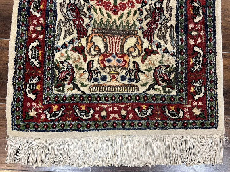 Small Indo Persian Rug 2x3 ft, Wool with Silk Highlights, Animal Pictorials, Birds by Jewel Rugs