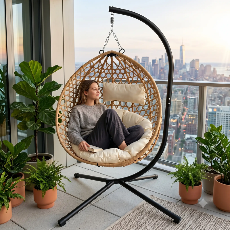 Foldable Hanging Egg Chair with Stand and Cushion by HouseOfZazla