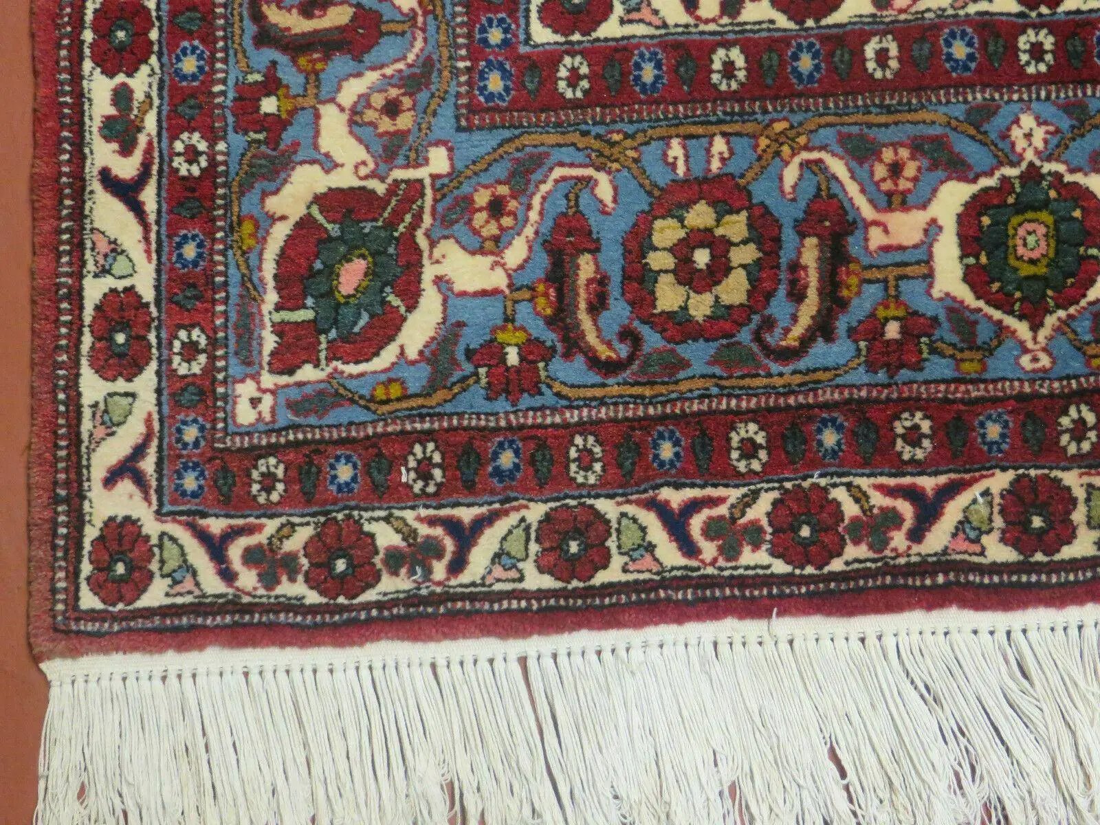 Navy Blue Antique Persian Rug 7x11, Veramin Mina Khani Repeated Allover Pattern, Vintage Authentic Hand Knotted Handmade Wool Room Sized Carpet by Jewel Rugs