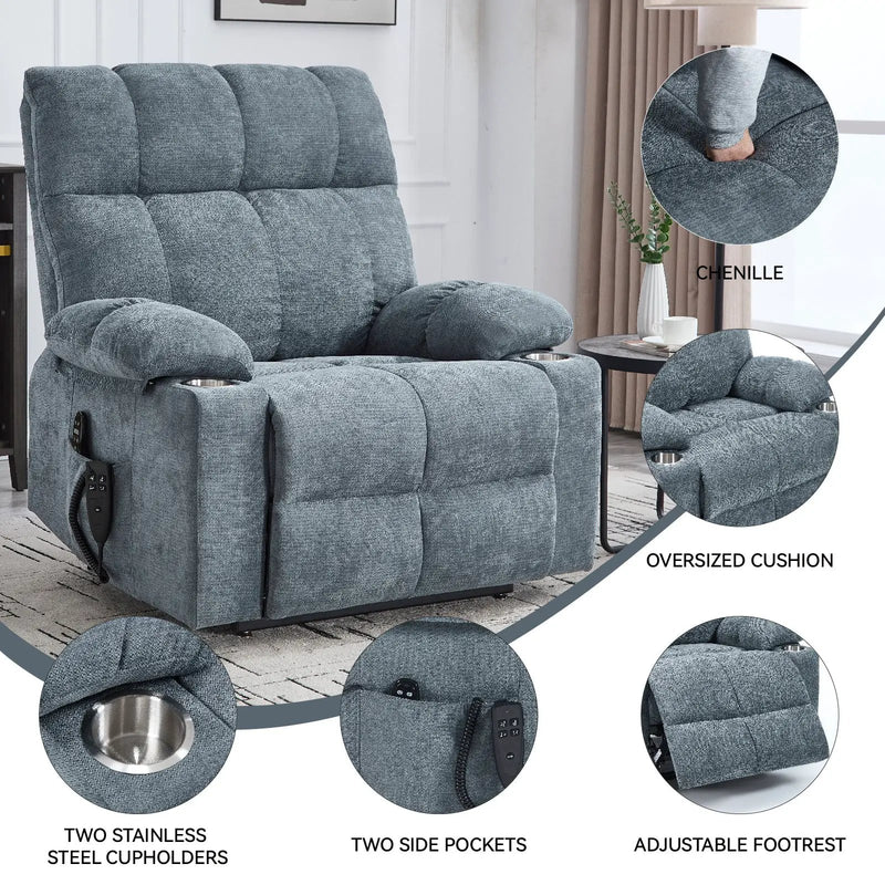 Grey Chenille Power Lift Recliner Chair by HouseOfZazla