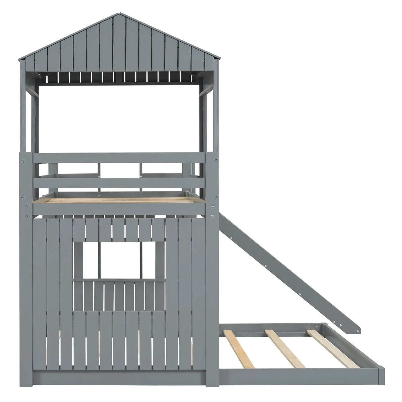 Loft Bunk Bed With Playhouse, Farmhouse, Ladder, Slide And Guardrails by HouseOfZazla