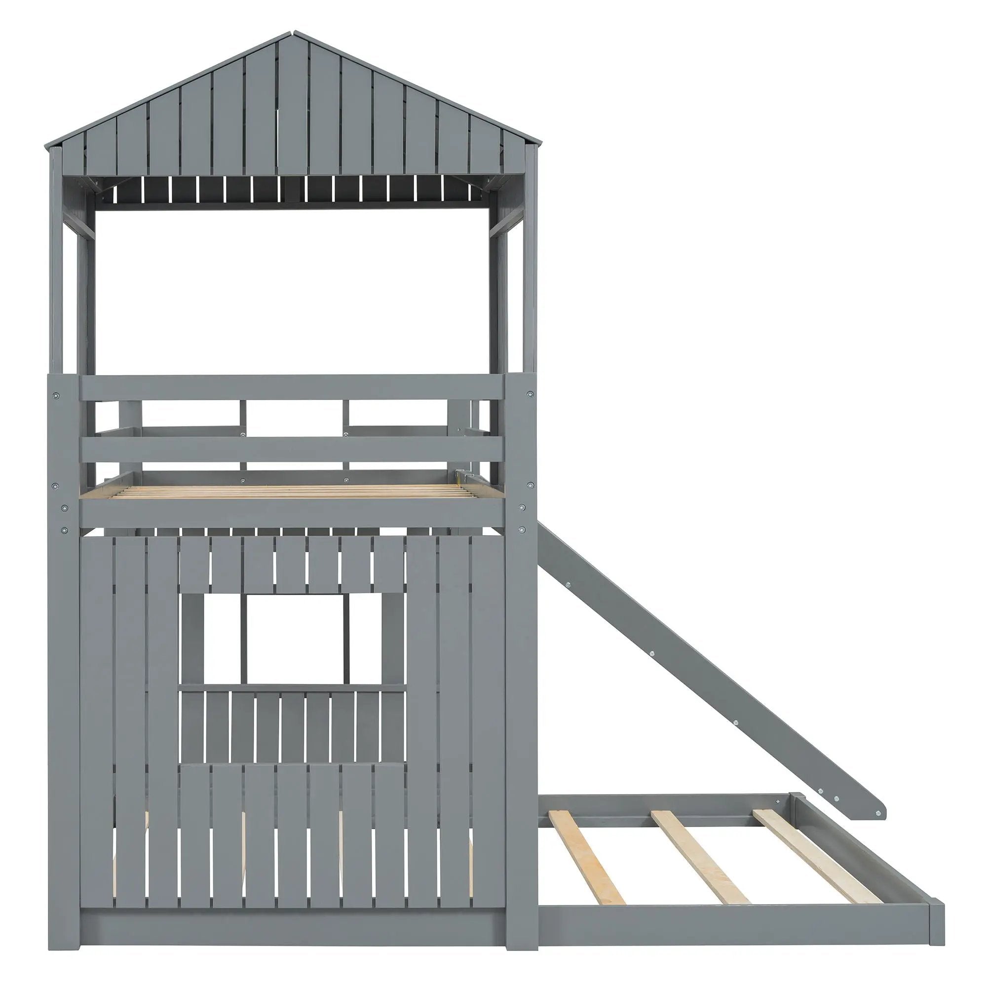 Loft Bunk Bed With Playhouse, Farmhouse, Ladder, Slide And Guardrails by HouseOfZazla