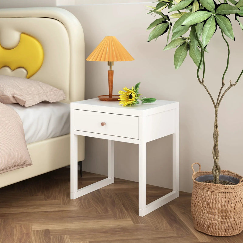 Nightstand With Drawer, Minimalist Bedside Table, Compact End Table For Bedroom - White by Unique Piece Furniture