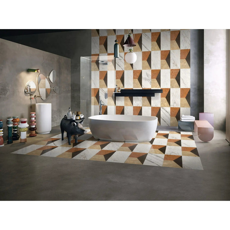 Waterjet Marble 4 Color Marble For Floor And Wall Polished Marble Tile Stone 1 Box Each Pattern 2 Pieces - White / Multi by HouseOfZazla